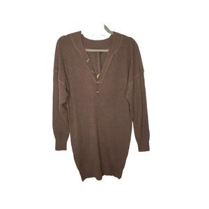 NWT Prana Womens Milani Henley Dress Size‎ Medium Waffle Knit Long Sleeve Brown